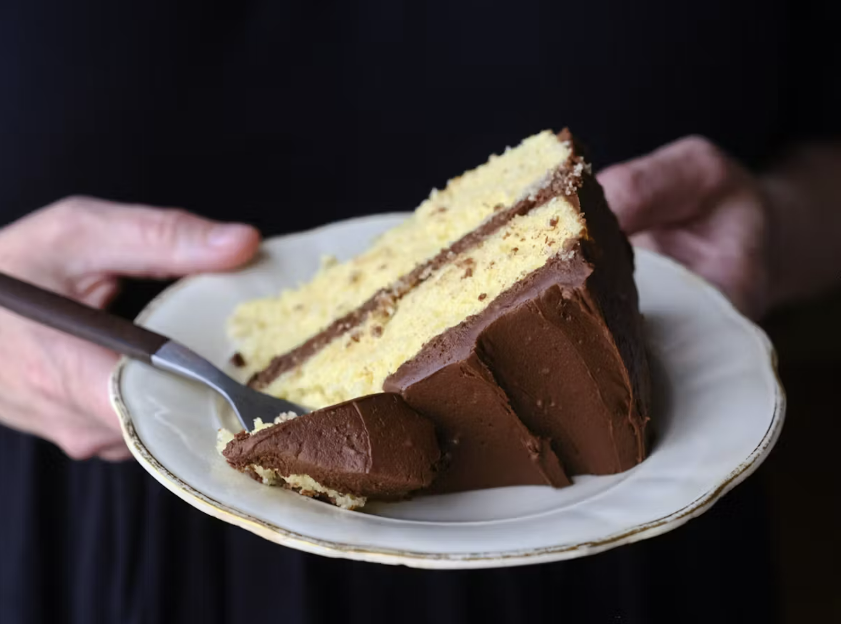 yellow cake with chocolate frosting